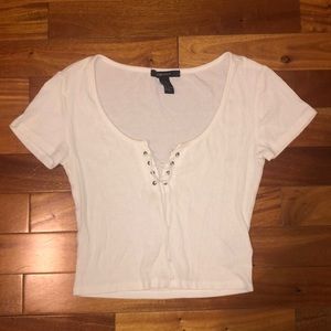 White Lace Up Crop Top